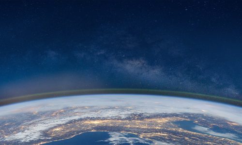 Landscape with Milky way galaxy. Earth and Aurora view from space with Milky way galaxy. (Elements of this image furnished by NASA)